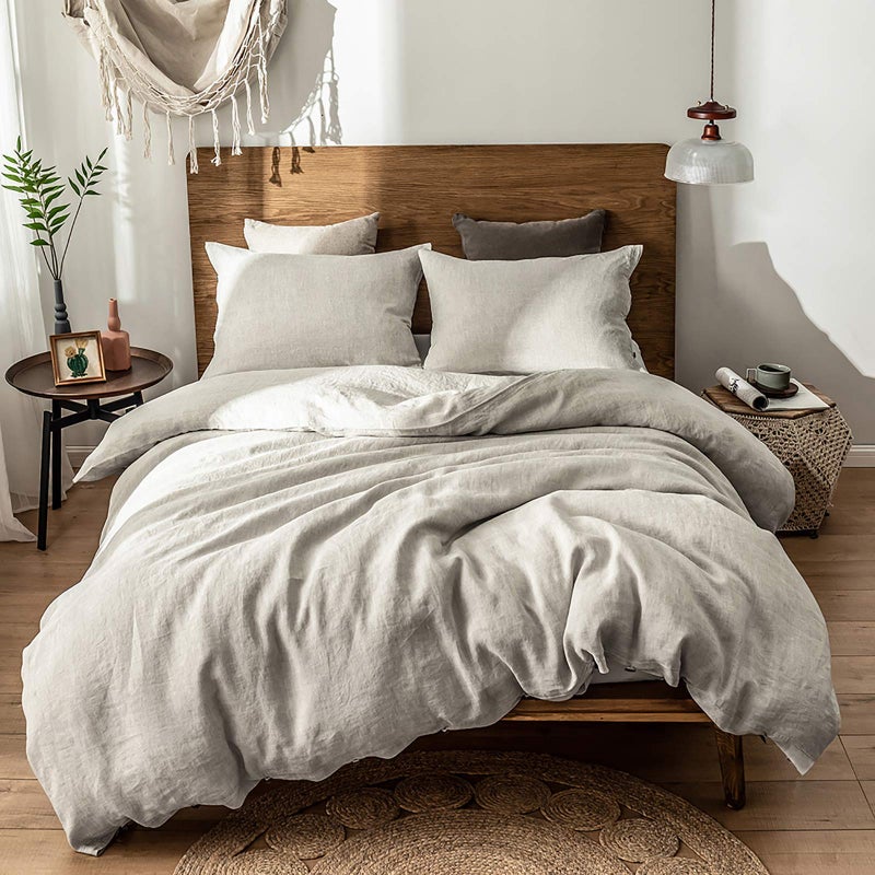 Simple&Opulence 100% Linen Duvet Cover Set, 2 Pieces Belgian Flax Breathable Bedding, 1 Comforter Cover+1 Pillowsham with Coconut Button Closure(Twin,Linen) - Image 1